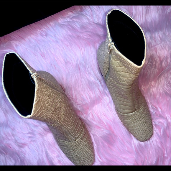 Nude Faux Croc Zipper Boot - Picture 2 of 14